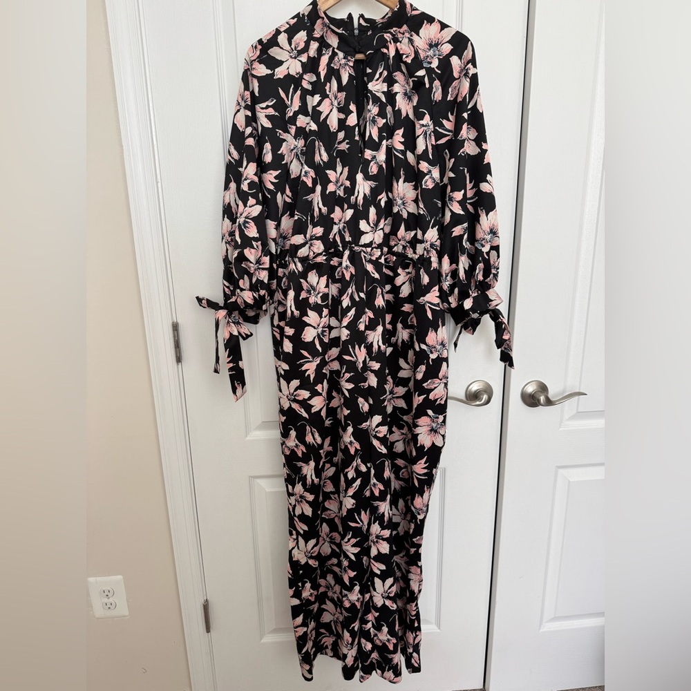 Like New Madewell Satin Floral Black and Pink Jumpsuit size XXL